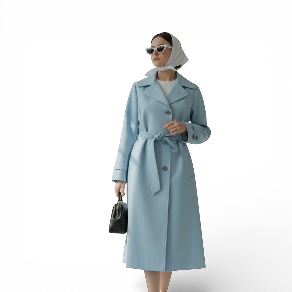 Vintage 60s NPC Fashions Canary Blue Spring Trench Coat Size 14 NWT